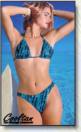 Cooltan, the swimwear you tan through. No more bikini tan lines with Cooltan tan through swimwear. Click here to see close-up of this tan-through fabric color..