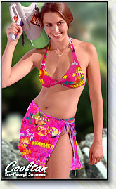 Start your vacation with a medium level sunscreen. Eliminate tan lines with Cooltan tan through swimwear. Click here to see close-up of this tan-through fabric color..