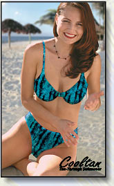 Cooltan, the swimwear you tan through. No more bikini tan lines with Cooltan tan through swimwear. Click here to see close-up of this tan-through fabric color.